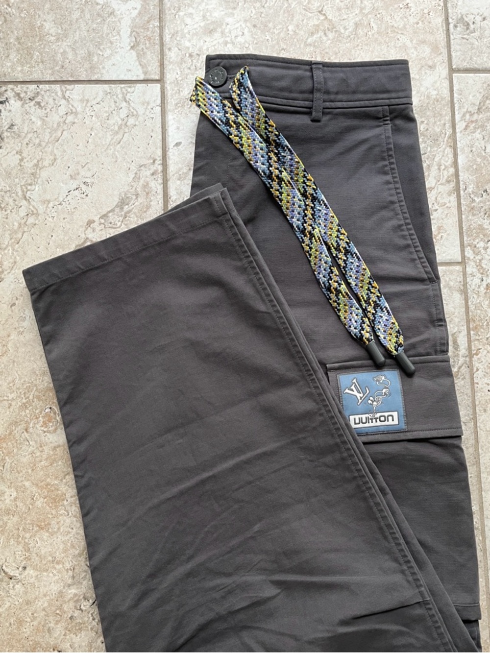 Louis Vuitton Men’s Cargo Pants Logo Detail Cotton - Gray - Size M - Authentic